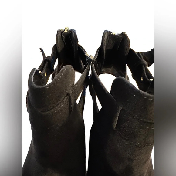 New Women's Cutout Side Strap Mid Black Chunky Heel Fashion Ankle Bootie - Picture 9 of 12